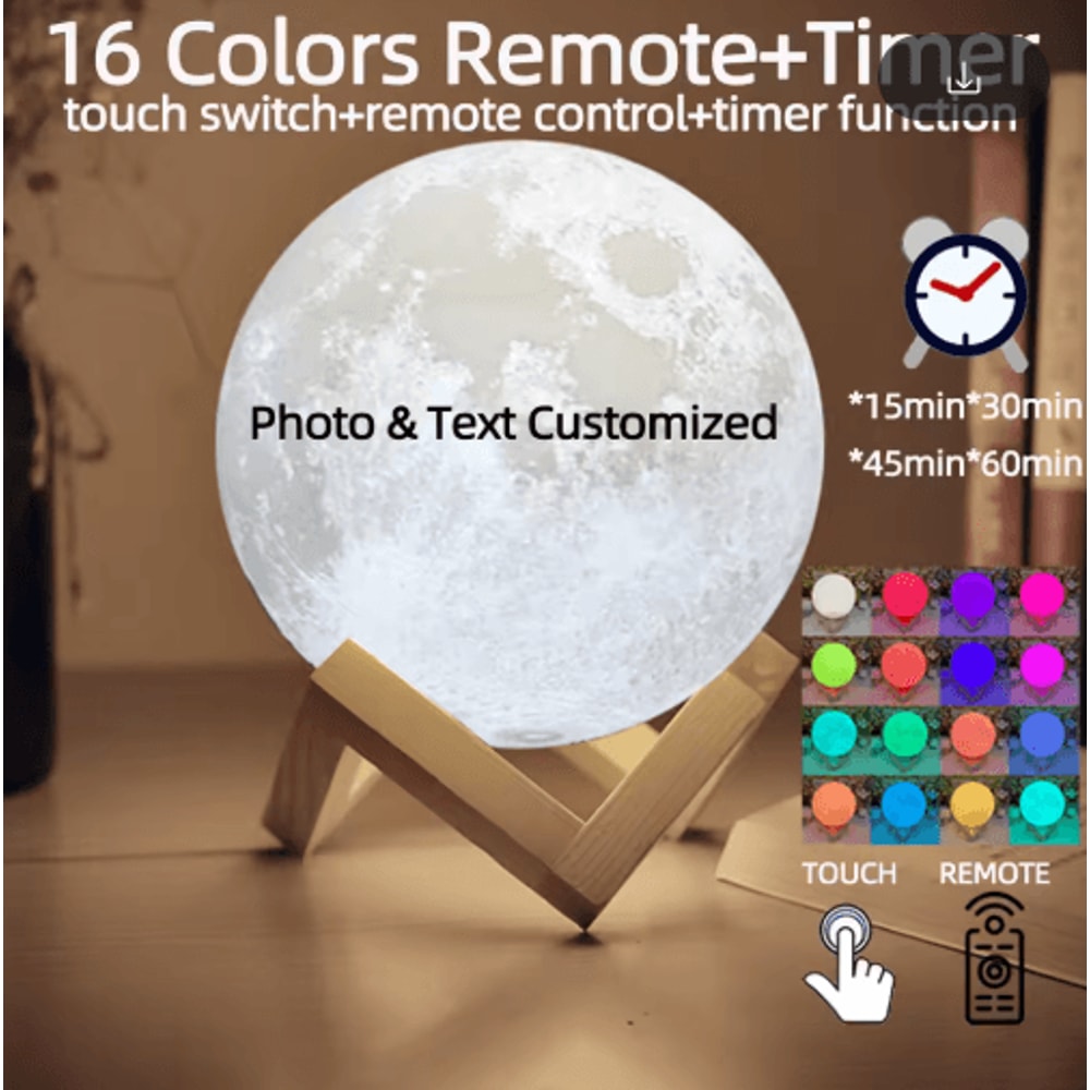 LunaGlow Personalized Moon Lamp Custom Photo 3D Printed USB Night Light 1