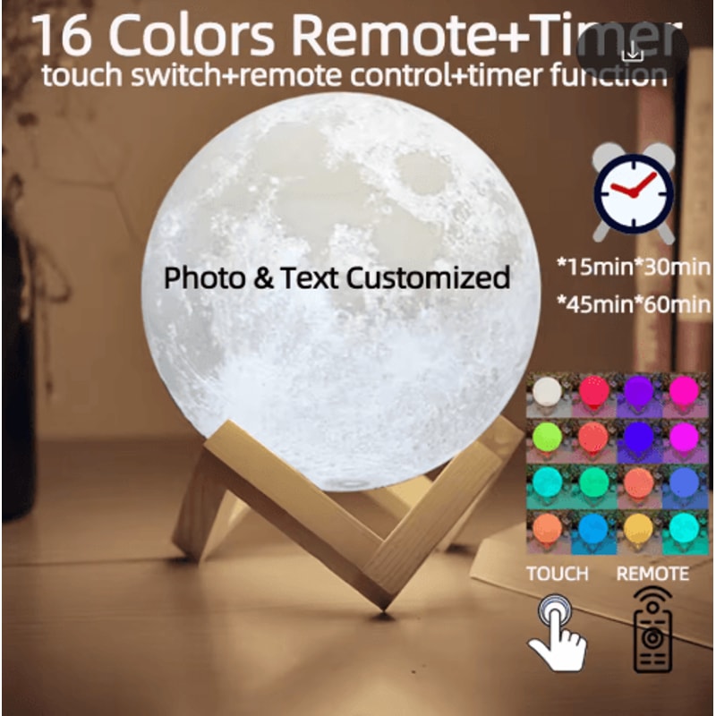 LunaGlow Personalized Moon Lamp Custom Photo 3D Printed USB Night Light 1