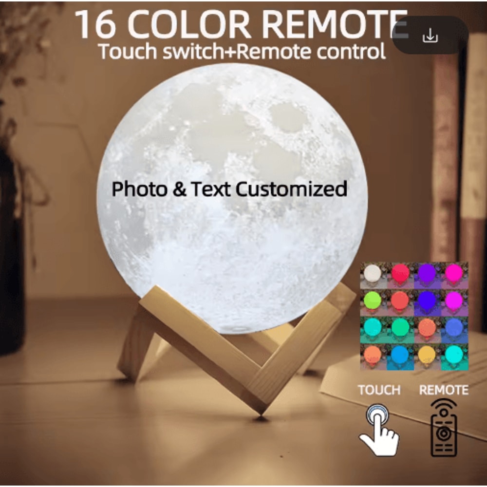 LunaGlow Personalized Moon Lamp Custom Photo 3D Printed USB Night Light 2