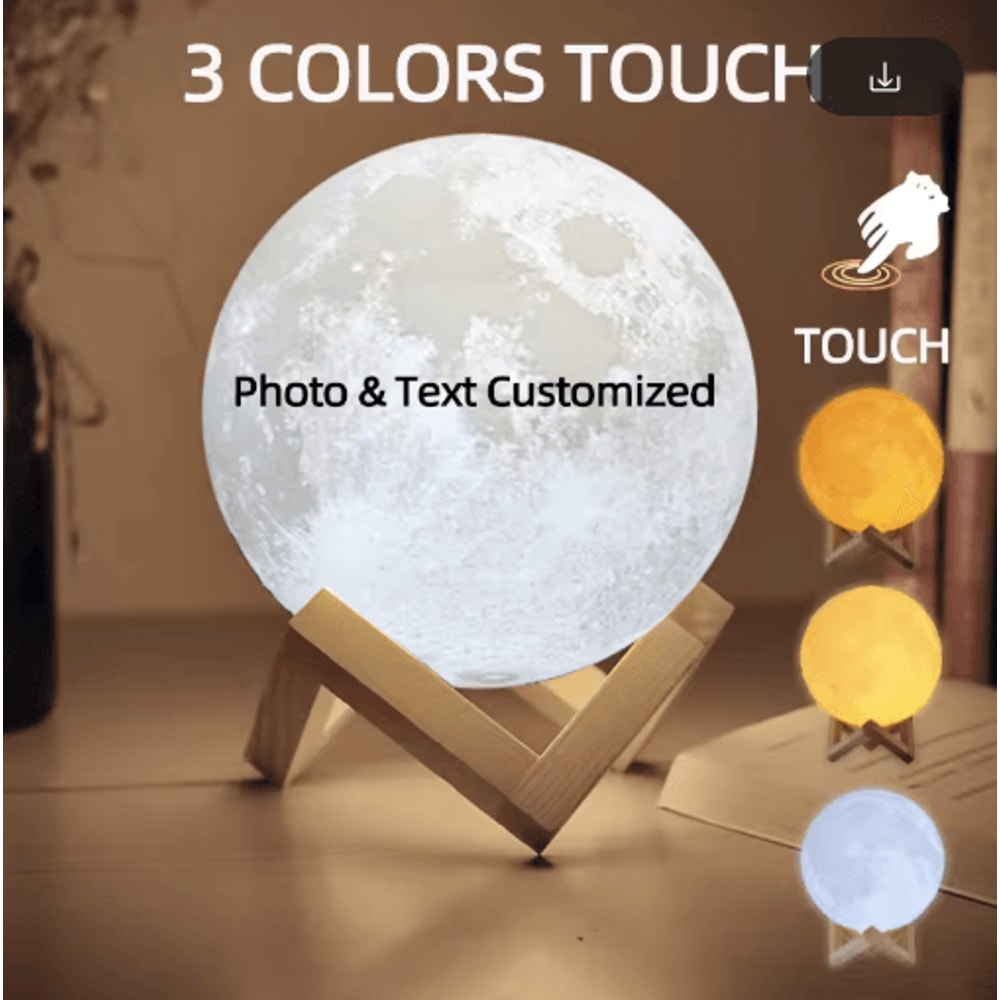 LunaGlow Personalized Moon Lamp Custom Photo 3D Printed USB Night Light 3