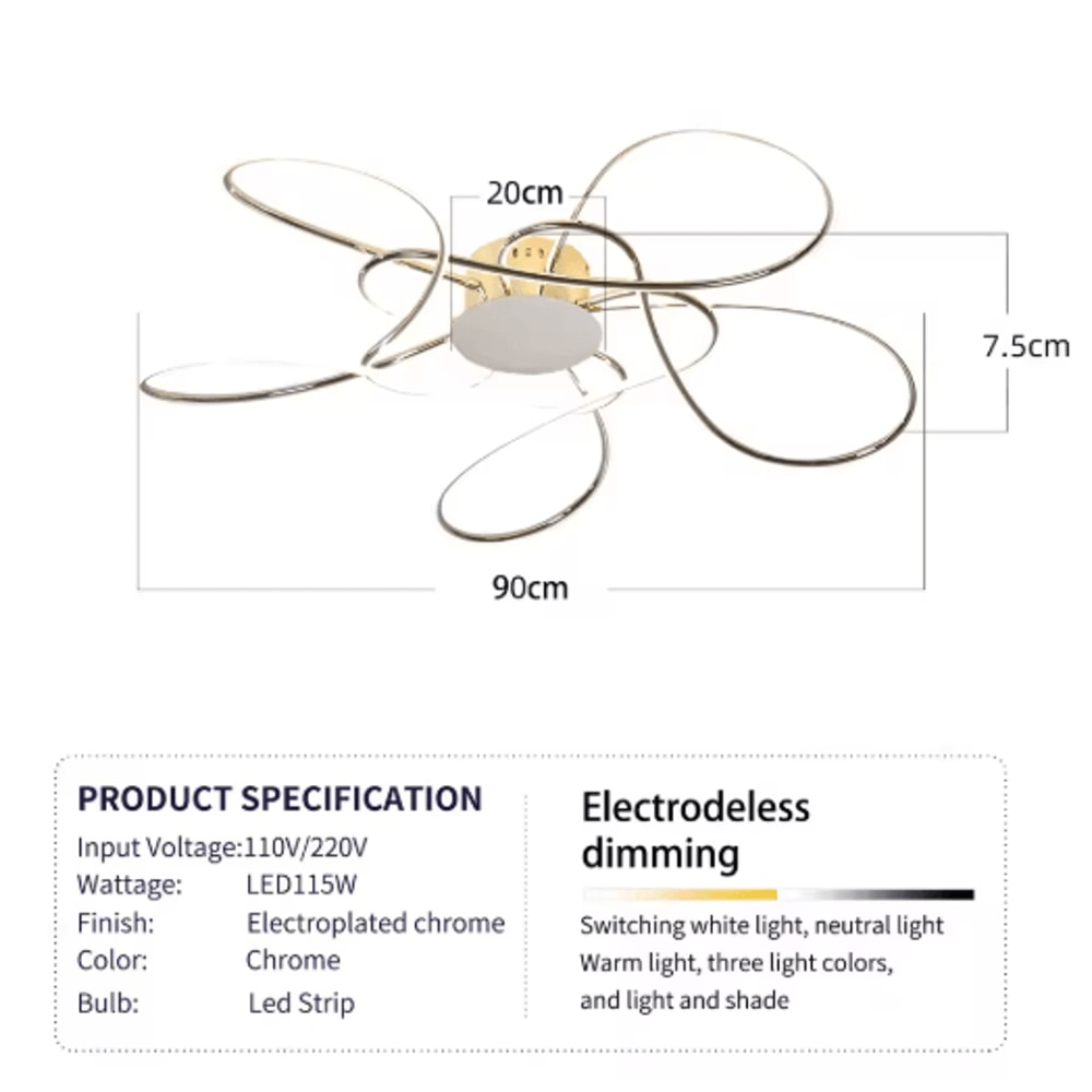Modern LED Chandelier Ceiling Light Chrome Gold Luxury Fixture For Living Room 2