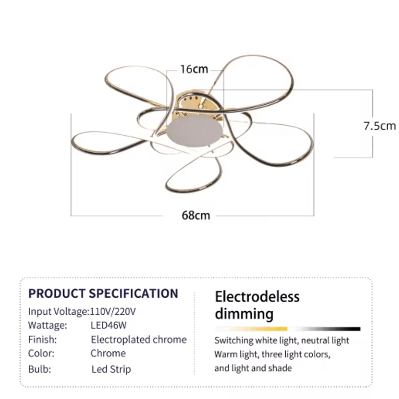 Modern LED Chandelier Ceiling Light Chrome Gold Luxury Fixture For Living Room 5