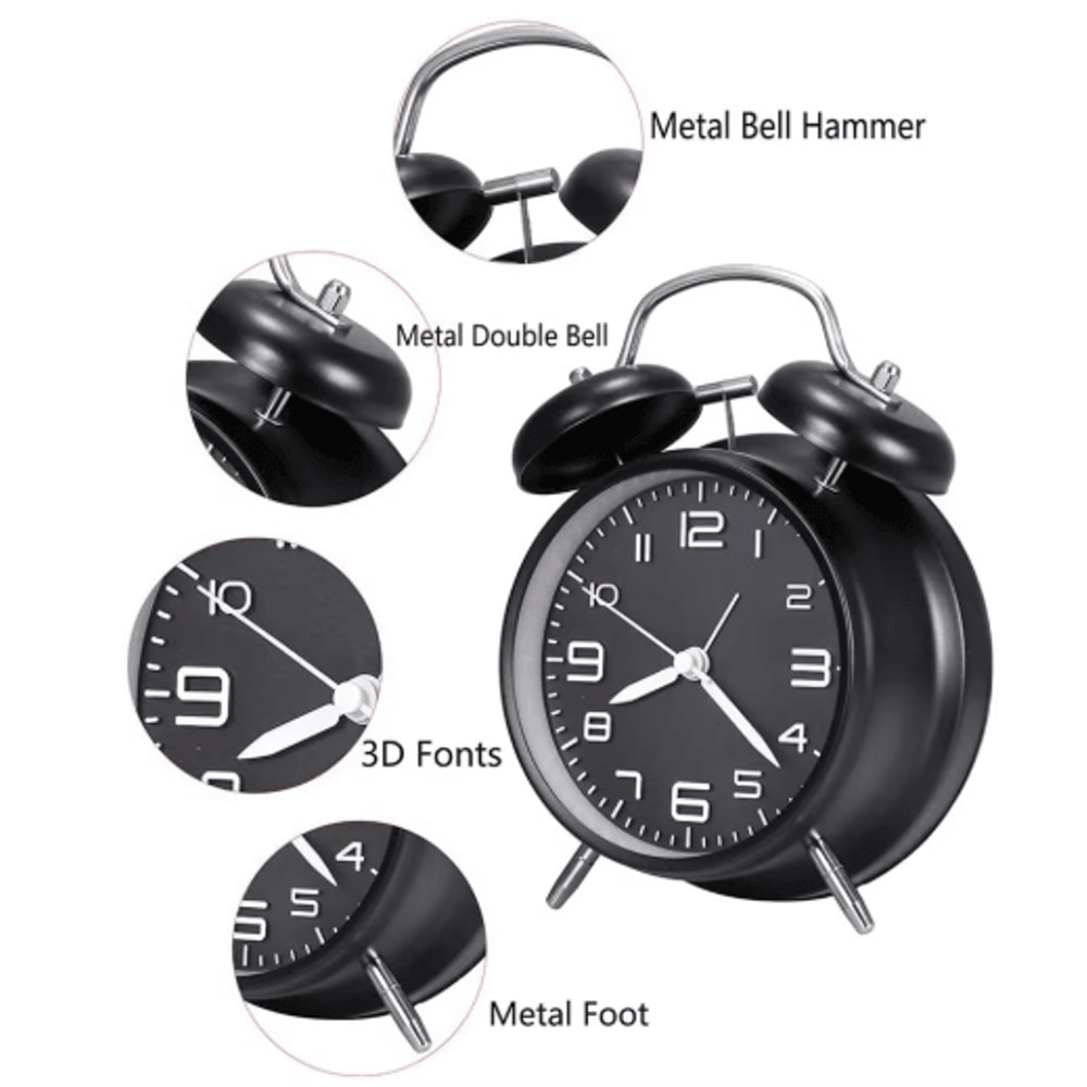 Classic Twin Bell Alarm Clock Loud Metal Desk Clock With Backlight Display 8