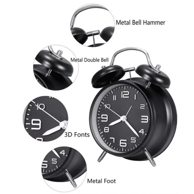 Classic Twin Bell Alarm Clock Loud Metal Desk Clock With Backlight Display 8