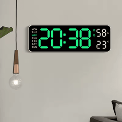 smart led digital wall clock silent modern display with temperature & calendar