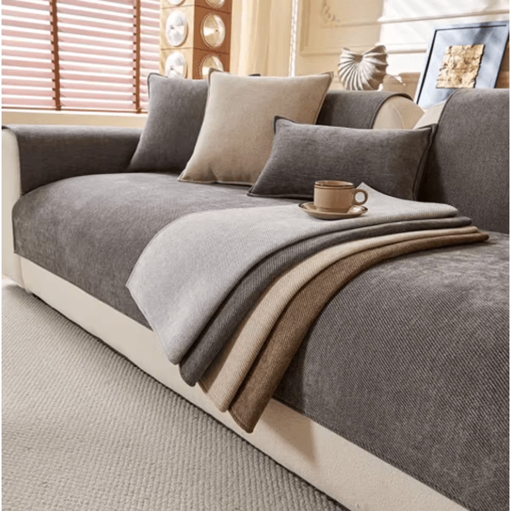Minimalist Chenille Sofa Cover AntiSlip AllSeason Couch Protector 10