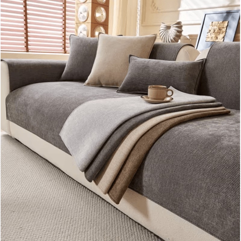 Minimalist Chenille Sofa Cover AntiSlip AllSeason Couch Protector 10