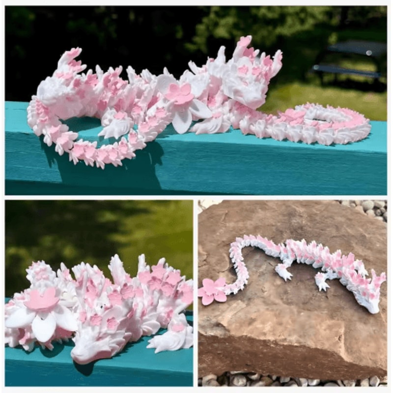 3D Printed Cherry Blossom Dragon Articulated Love Dragon Desk Decor 5