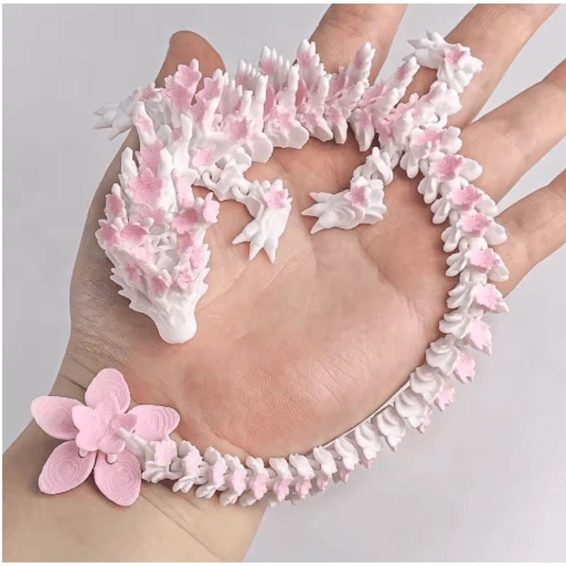 3D Printed Cherry Blossom Dragon Articulated Love Dragon Desk Decor 0