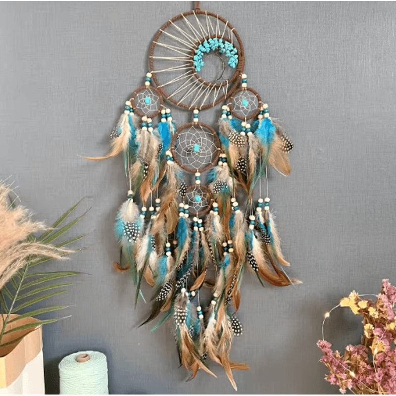 Vintage Dream Catcher Wind Chime Tree Of Life Natural Stone Wall Hanging Decor 2