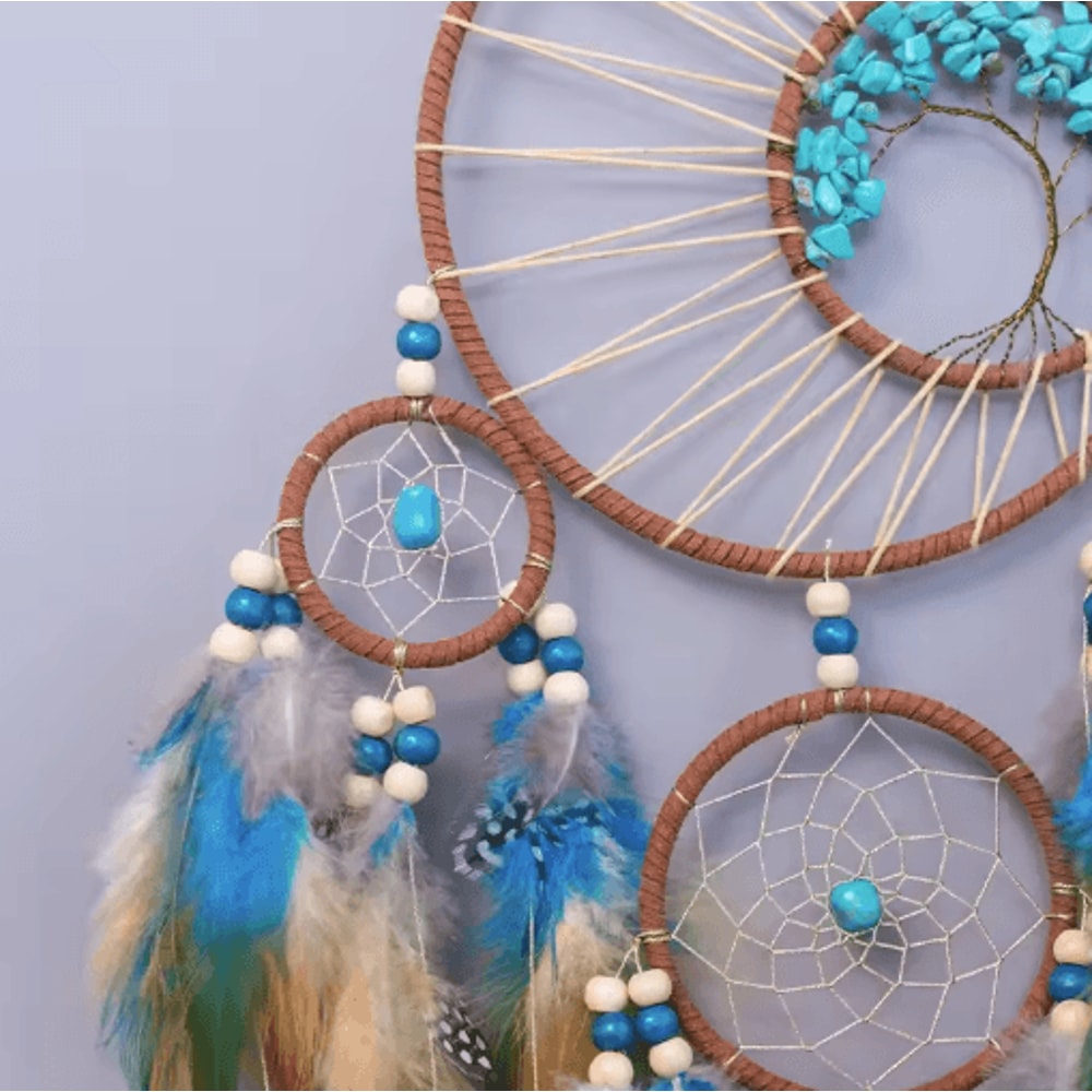 Vintage Dream Catcher Wind Chime Tree Of Life Natural Stone Wall Hanging Decor 6