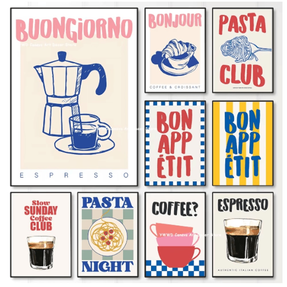 Bon Appetit Coffee Canvas Wall Art Moka Pot Espresso Poster For Kitchen Decor 0