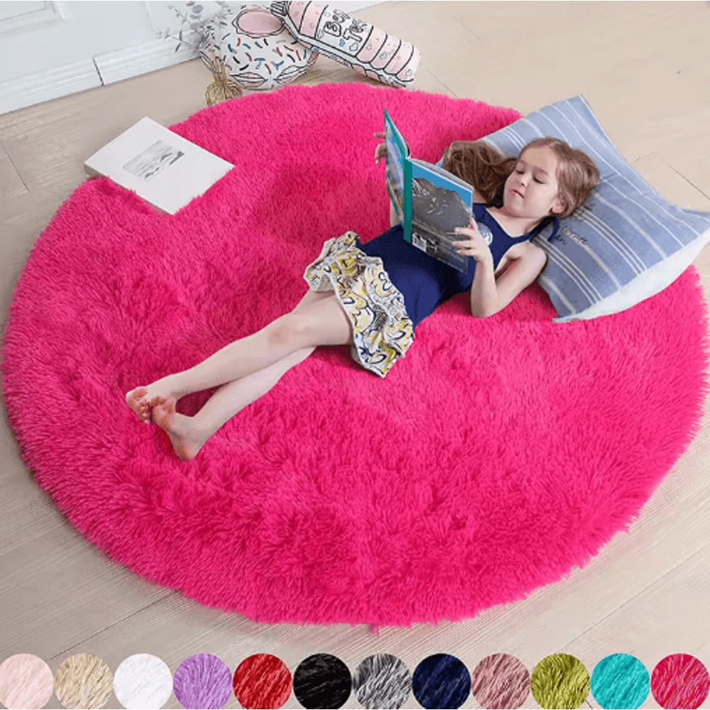 Fluffy Round Rug Soft Shaggy Bedroom Nursery Play Mat 1