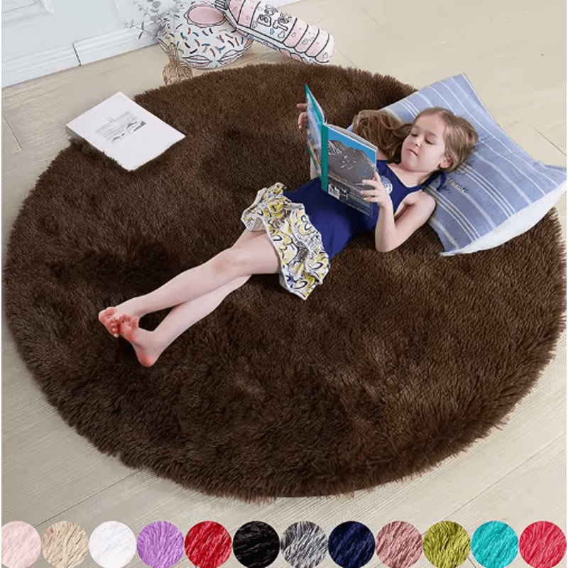 Fluffy Round Rug Soft Shaggy Bedroom Nursery Play Mat 9