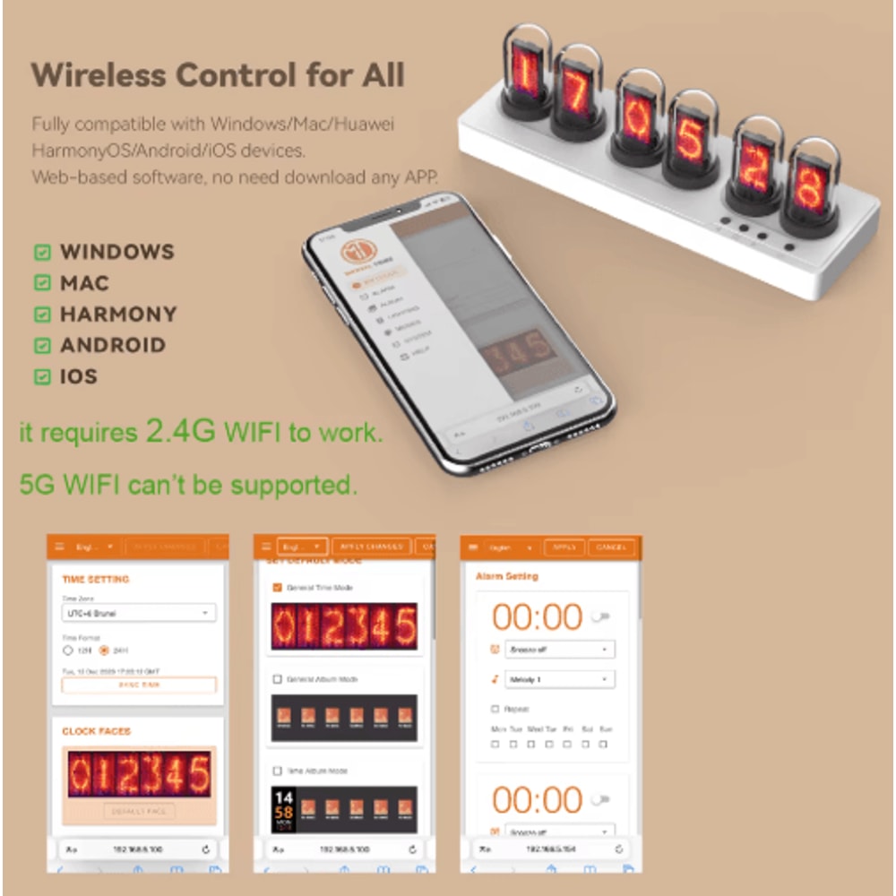 WiFi RGB Nixie Tube Clock Smart IPS Display Alarm Clock For Gaming Rooms 5