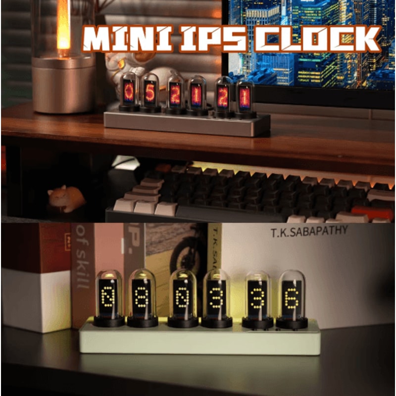 WiFi RGB Nixie Tube Clock Smart IPS Display Alarm Clock For Gaming Rooms 8