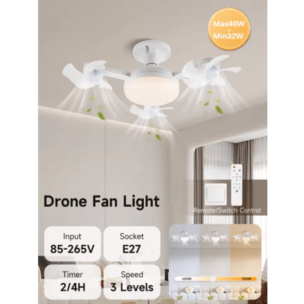 Modern LED Ceiling Fan With Light Remote Control 3Speed Adjustable Fan Light 2