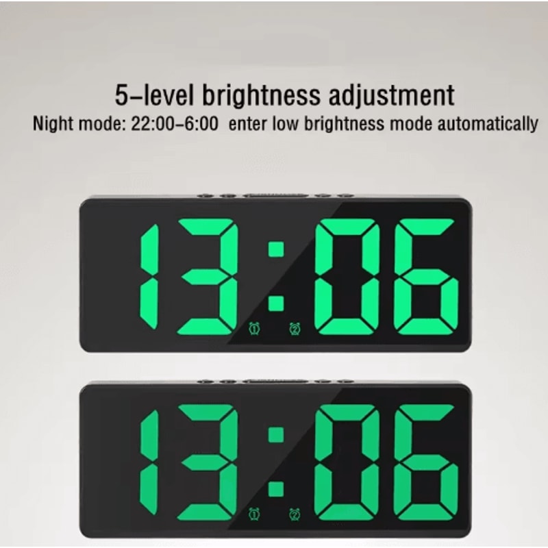 Voice Control LED Digital Alarm Clock Smart Bedside Clock With Temperature Snooze 10