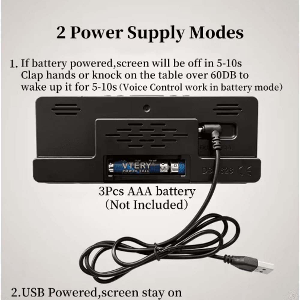 Voice Control LED Digital Alarm Clock Smart Bedside Clock With Temperature Snooze 11