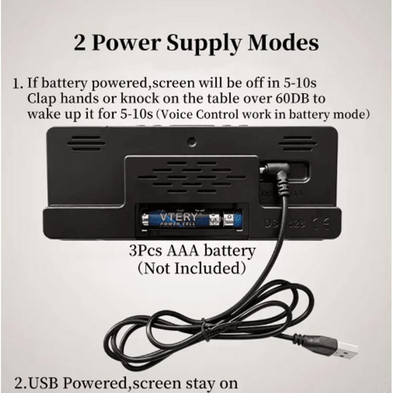 Voice Control LED Digital Alarm Clock Smart Bedside Clock With Temperature Snooze 11