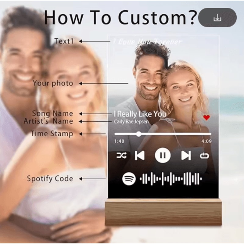 Custom Spotify Acrylic Plaque Lamp Personalized Romantic Music Gift For Couples 3