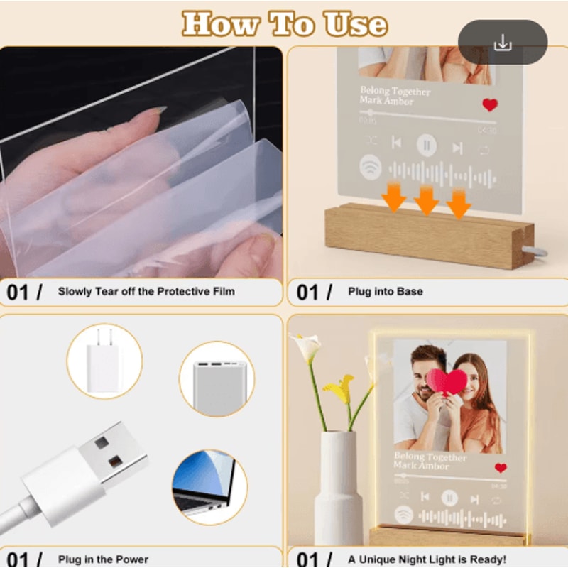 Custom Spotify Acrylic Plaque Lamp Personalized Romantic Music Gift For Couples 5