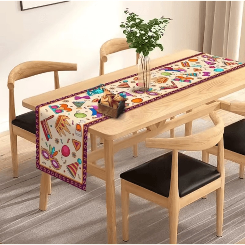 Purim Festive Table Runner Colorful Jewish Holiday Dining Decor 3