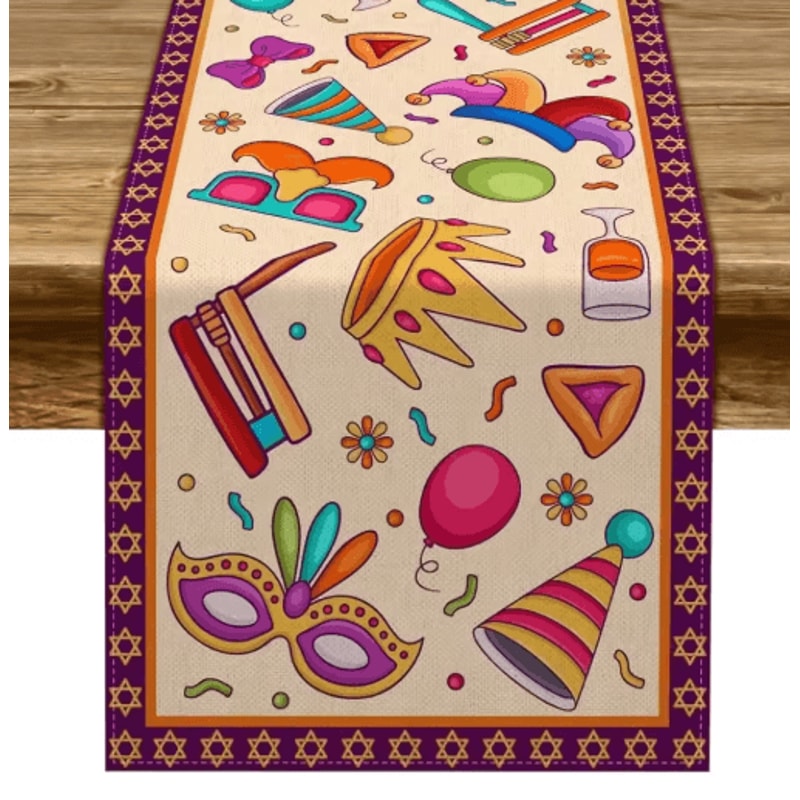 Purim Festive Table Runner Colorful Jewish Holiday Dining Decor 5