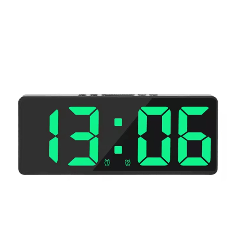 Mirror LED Alarm Clock Voice Control Digital Bedside Clock With Snooze 4