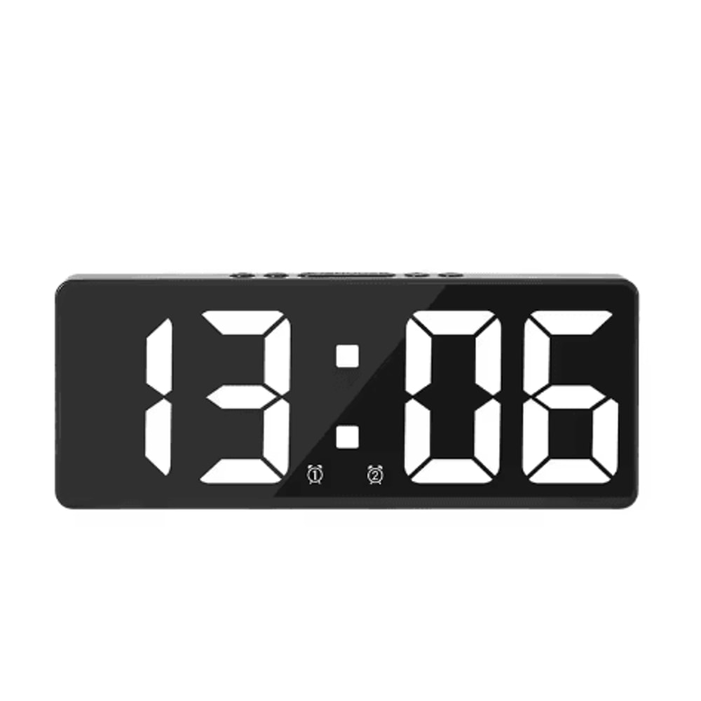 Mirror LED Alarm Clock Voice Control Digital Bedside Clock With Snooze 5