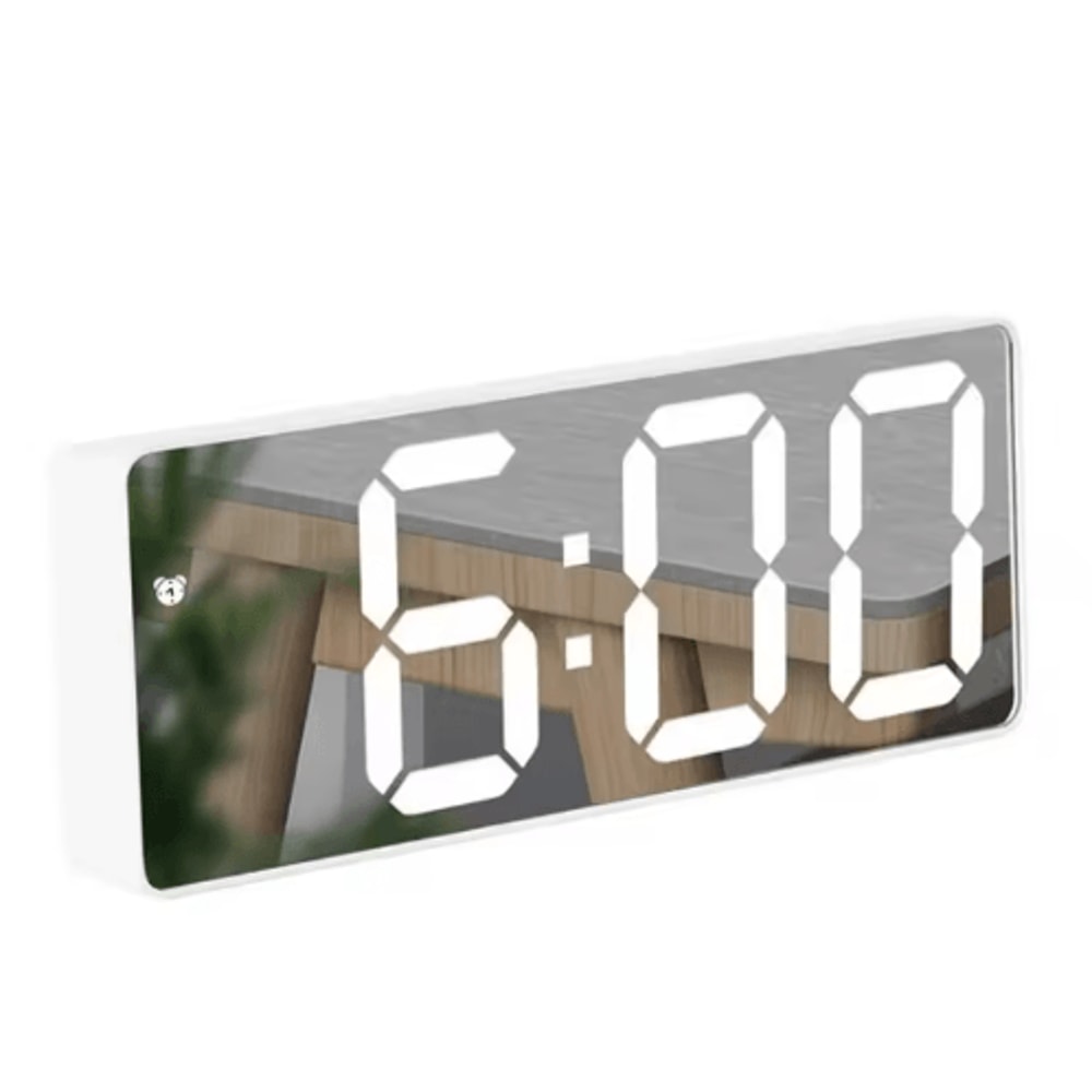 Mirror LED Alarm Clock Voice Control Digital Bedside Clock With Snooze 9