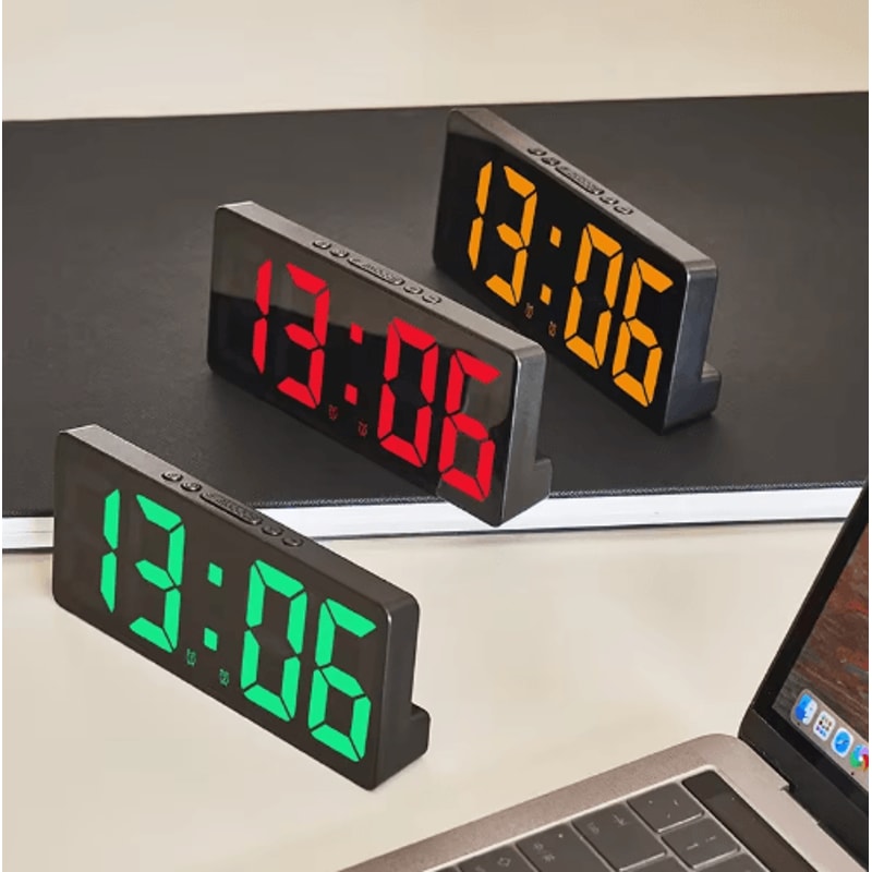 Mirror LED Alarm Clock Voice Control Digital Bedside Clock With Snooze 11