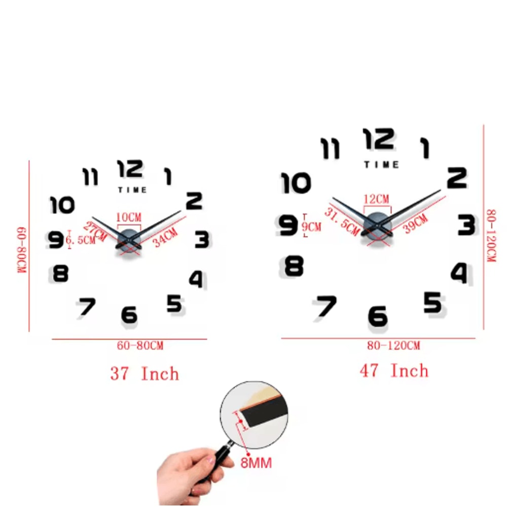 Modern 3D DIY Wall Clock Large Acrylic Mirror Decorative Quartz Clock 19