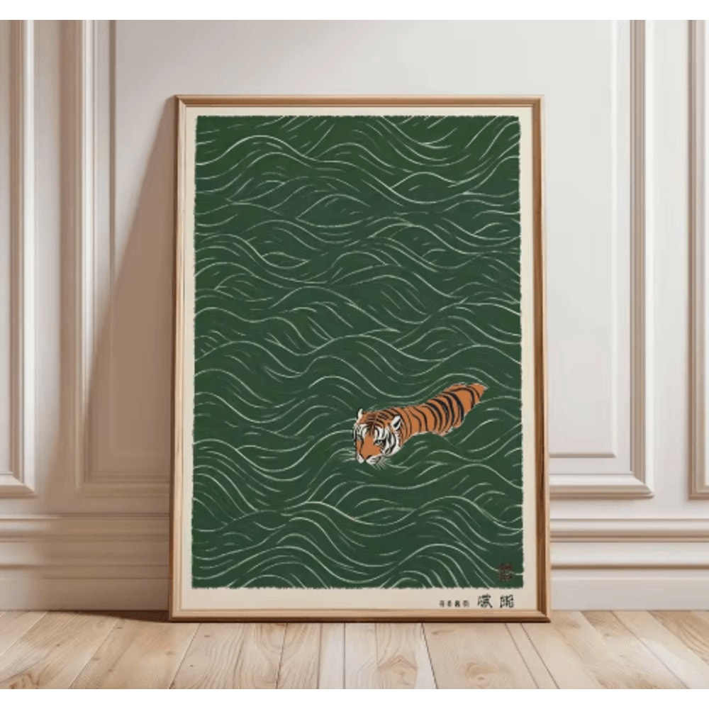 Japanese Tiger Swimming Canvas Wall Art Asian Animal Canvas Print For Modern Living Room Decor 6