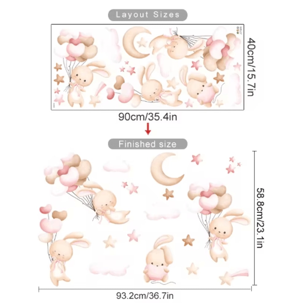 Pink Cartoon Bear Balloon Wall Stickers Cute Kids Room Nursery Wall Decals 1