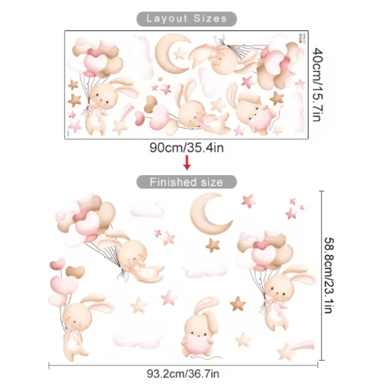 Pink Cartoon Bear Balloon Wall Stickers Cute Kids Room Nursery Wall Decals 1