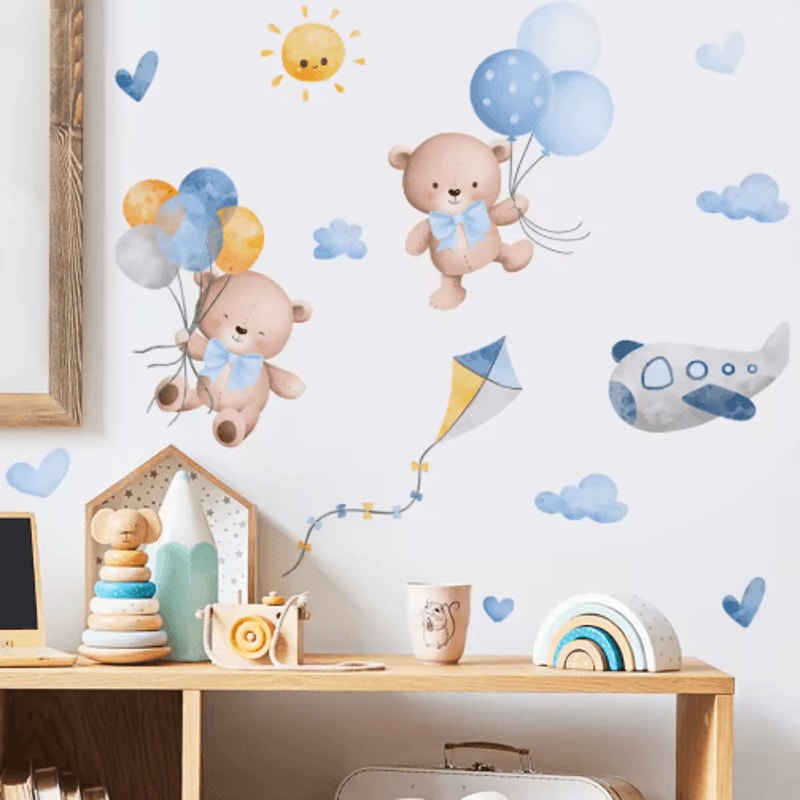 Pink Cartoon Bear Balloon Wall Stickers Cute Kids Room Nursery Wall Decals 4