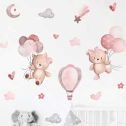 pink cartoon bear balloon wall stickers cute kids room & nursery wall decals