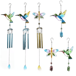 hummingbird & dragonfly metal wind chime decorative outdoor garden hanging decor