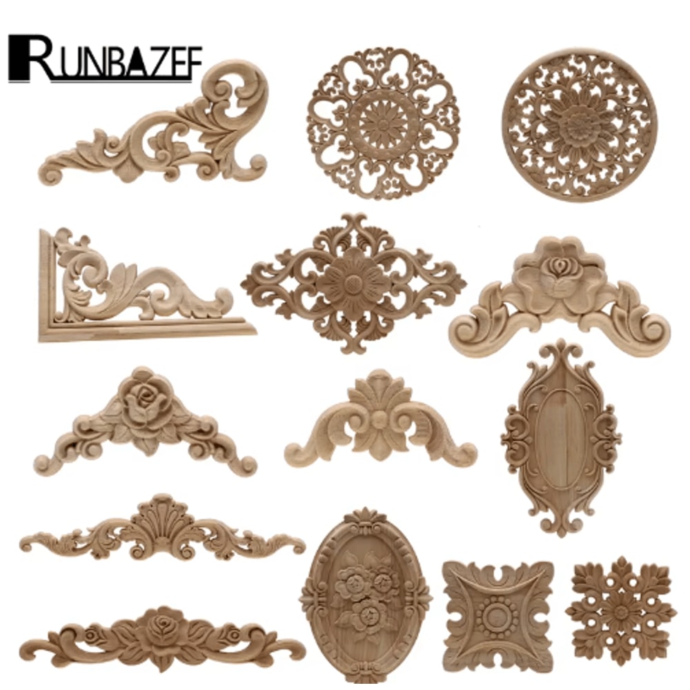 HandCarved Floral Wood Applique Decorative Wooden Trim For Furniture Wall Decor 0