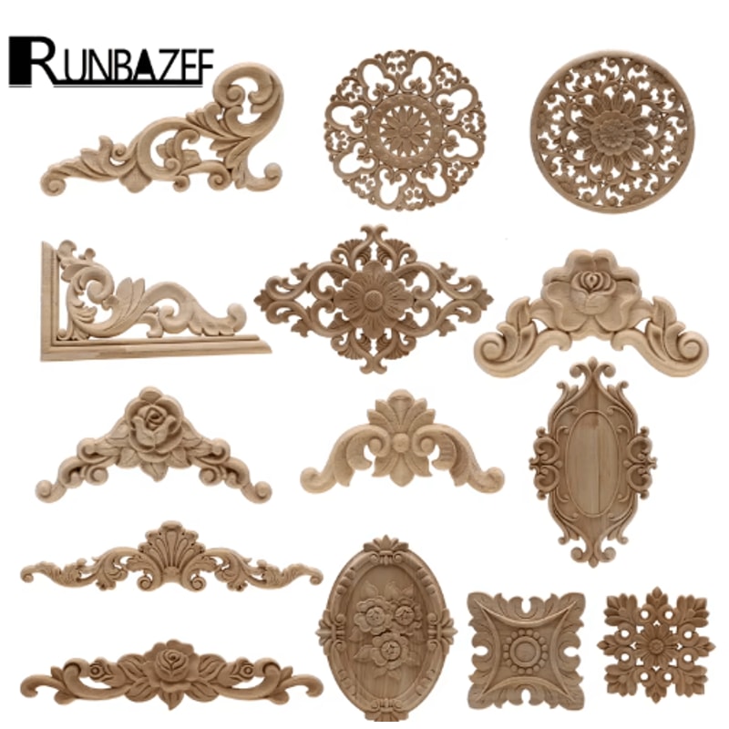 HandCarved Floral Wood Applique Decorative Wooden Trim For Furniture Wall Decor 0