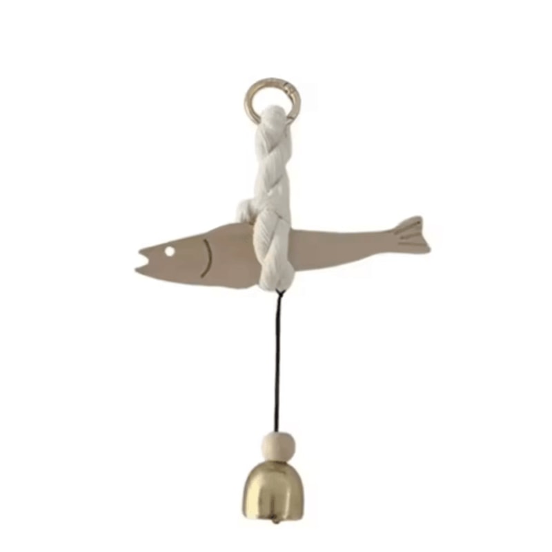 Lightweight Wooden Fish Hanging Ornament With Bell Nautical Wall Door Decor 3