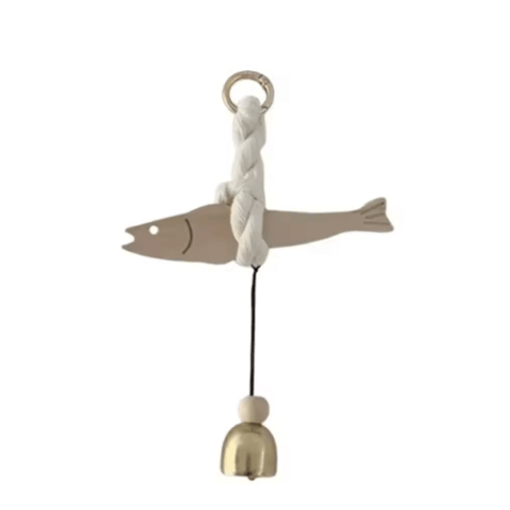 Lightweight Wooden Fish Hanging Ornament With Bell Nautical Wall Door Decor 4