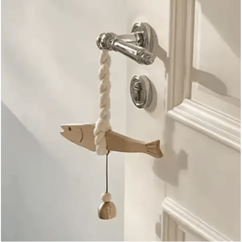 Lightweight Wooden Fish Hanging Ornament With Bell Nautical Wall Door Decor 8