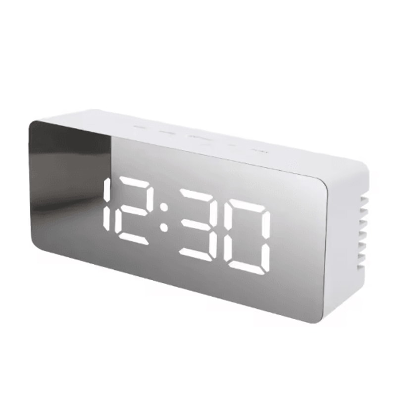 LED Mirror Digital Alarm Clock With Snooze USB Desk Clock Bedside Night Light 1
