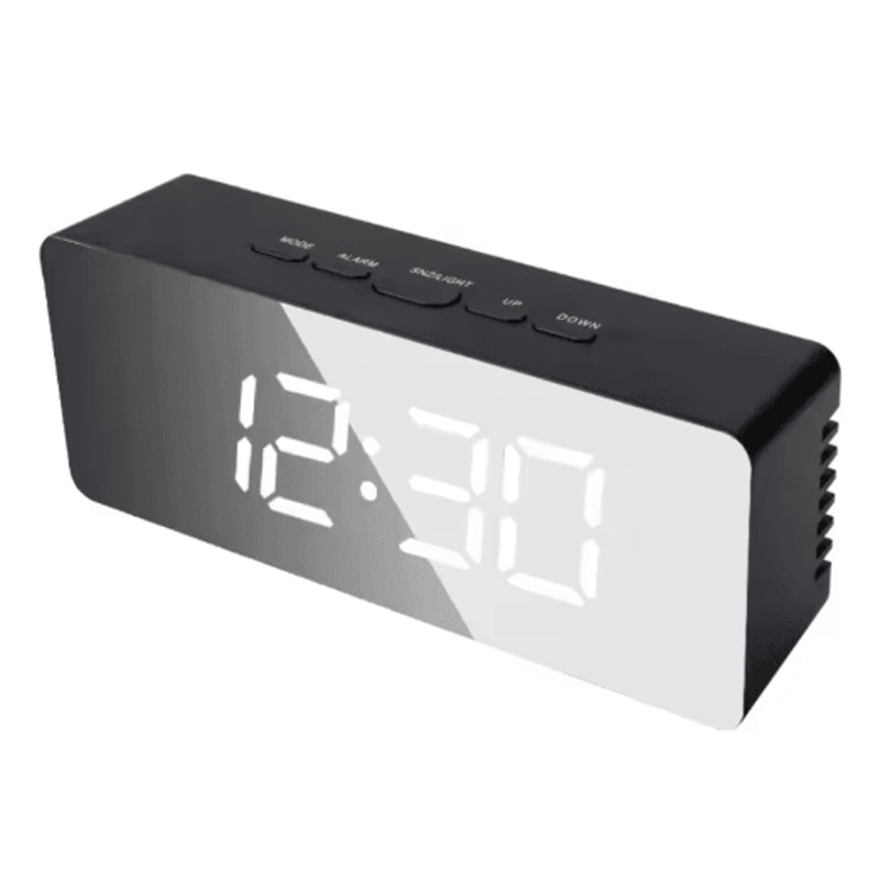 LED Mirror Digital Alarm Clock With Snooze USB Desk Clock Bedside Night Light 2