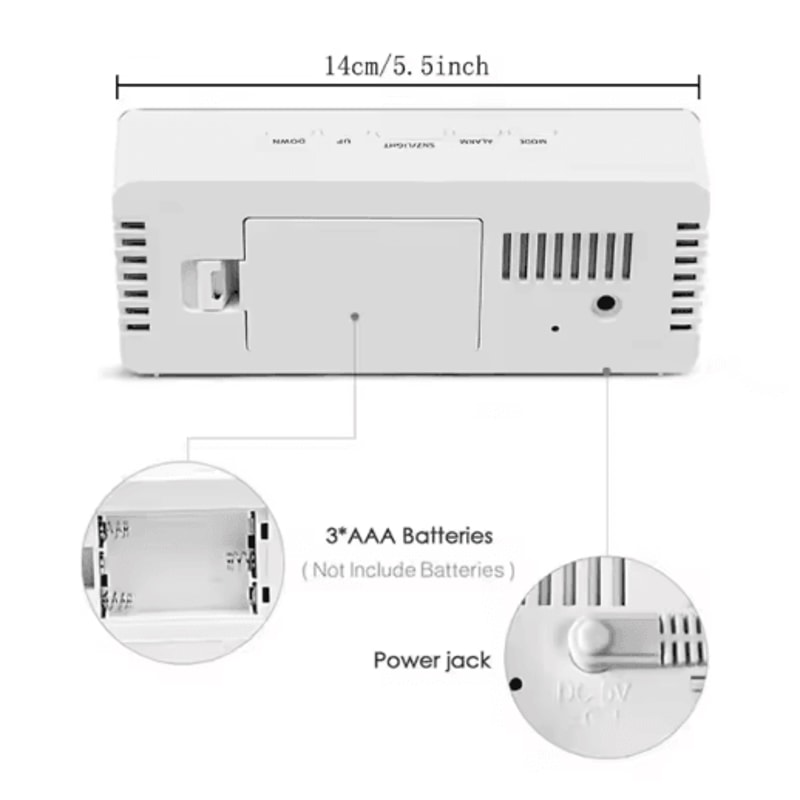 LED Mirror Digital Alarm Clock With Snooze USB Desk Clock Bedside Night Light 7