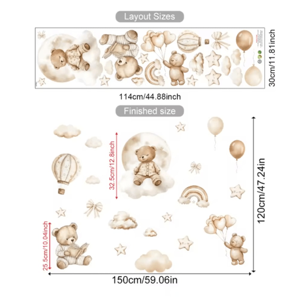 Boho Teddy Bear Balloon Watercolor Wall Sticker Nursery Kids Room Vinyl Decal Decor 1