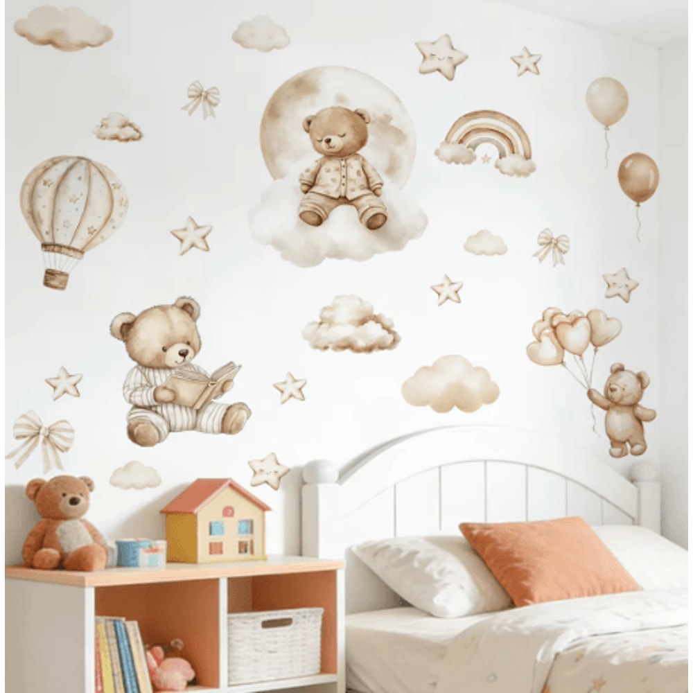 Boho Teddy Bear Balloon Watercolor Wall Sticker Nursery Kids Room Vinyl Decal Decor 3
