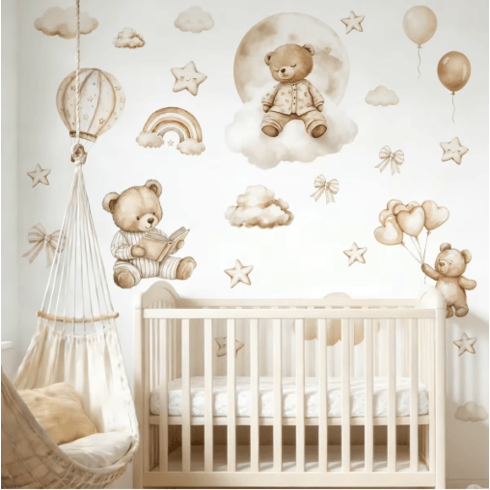 Boho Teddy Bear Balloon Watercolor Wall Sticker Nursery Kids Room Vinyl Decal Decor 5
